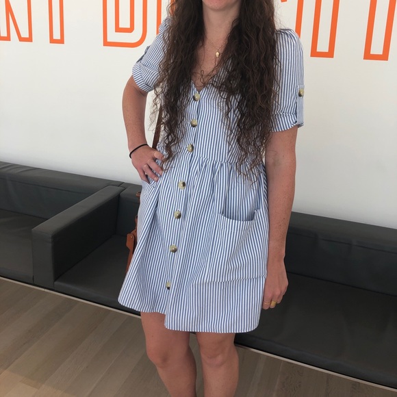 ZARA SS18 SKY BLUE STRIPED DRESS WITH POCKETS - Picture 6 of 16